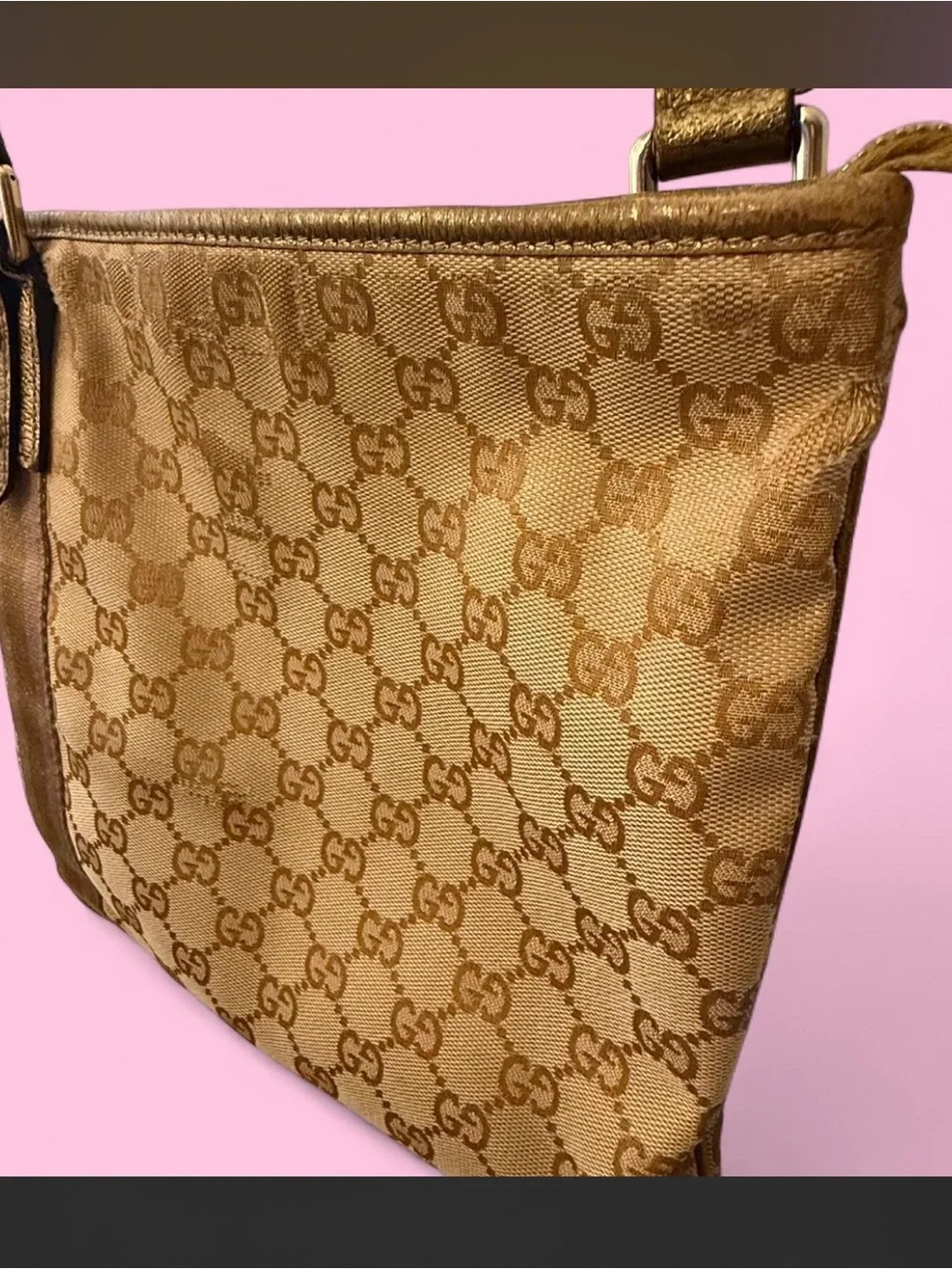 Gucci Tan and Rose Gold Monogram Crossbody Bag